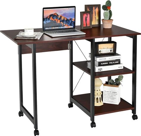 Costway Folding Computer Desk 2 In 1 Mobile Pc Laptop Table With