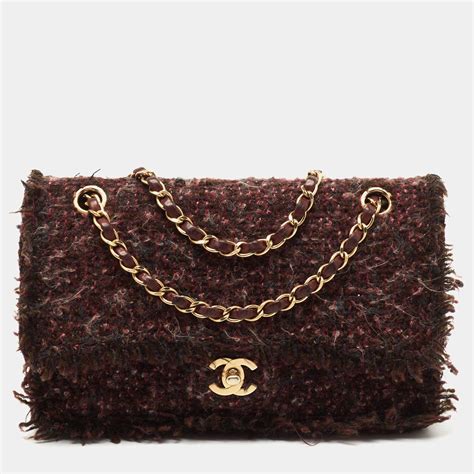 Chanel Burgundy Tweed Medium Classic Double Flap Bag Chanel The