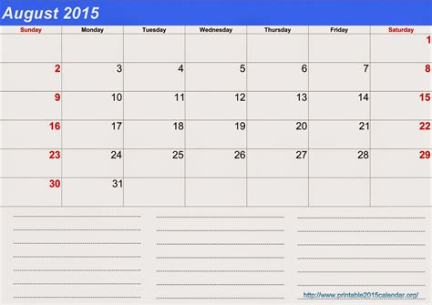 Blank Printable August Calendar