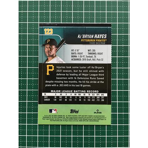 ★topps Mlb 2022 Stadium Club 123 Kebryan Hayes Pittsburgh Pirates ベース