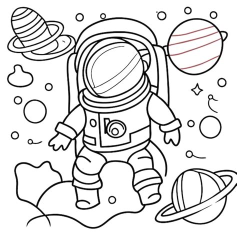 Astronauta No Espaço Ilustração De Vetor Linha De Arte Vetor Premium