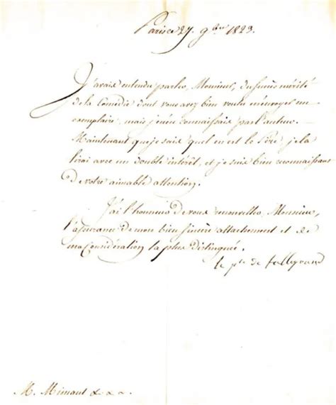 Charles Maurice De Talleyrand Perigord Lettre Sign E J F Mimaut