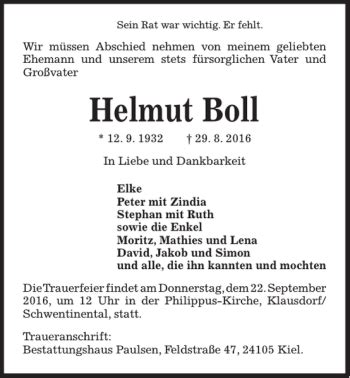 Traueranzeigen Von Helmut Boll Trauer Anzeigen De