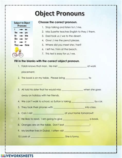 Exercises On Subject And Object Pronouns Elementary Subject