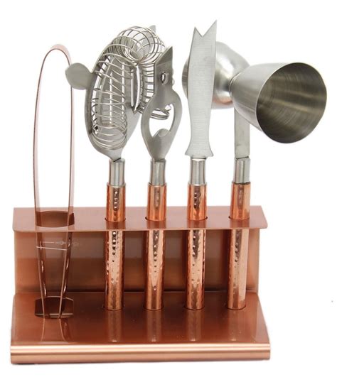 Stylish 6 Piece Hammered Copper Metal Cocktail Bar Tool Set And Stand Bar Tool Set Copper Bar