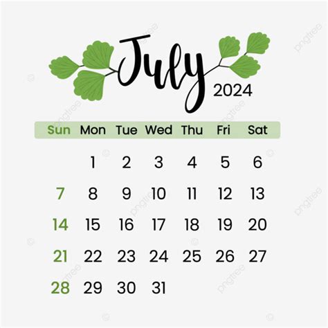 Calendario Julio Vector Png Dibujos Mes De Julio