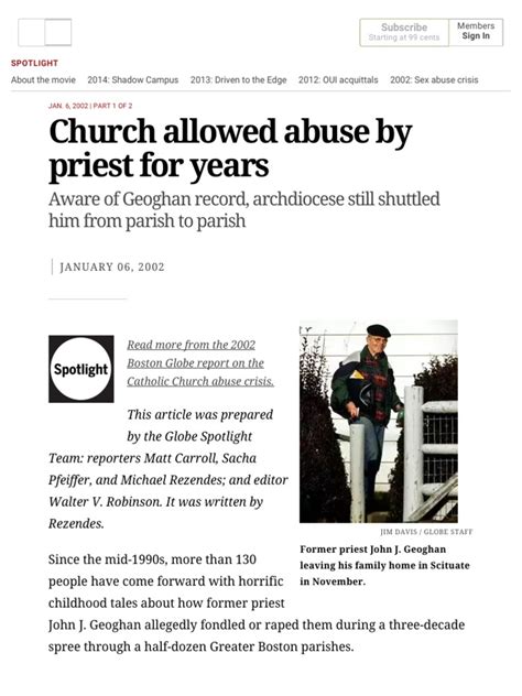 Spotlight Church Abuse Report Church Allowed Abuse By Priest For Years The Boston Globe