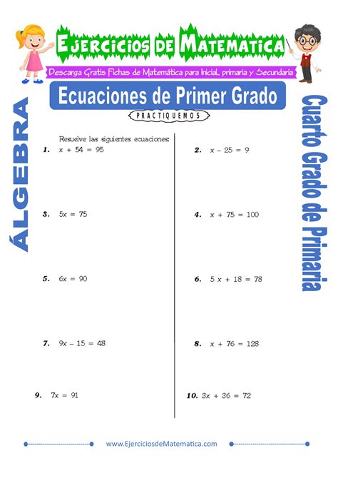 Ejercicios De Ecuaciones De Primer Grado Para Cuarto De Primaria P R