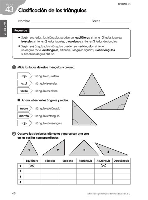 Refuerzo Matemáticas 4º De Primaria Clasificacion De Triangulos Actividades De Geometría