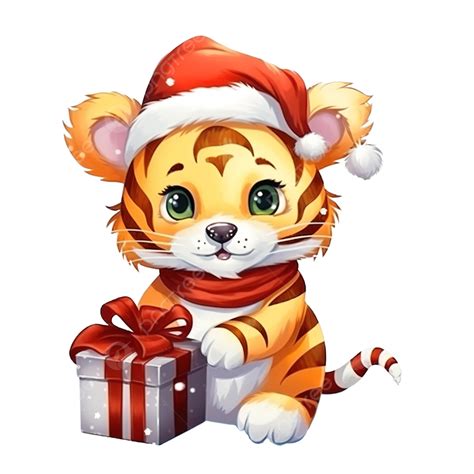 Lindo Tigre Llevando Regalo De Navidad Linda Ilustraci N De Dibujos