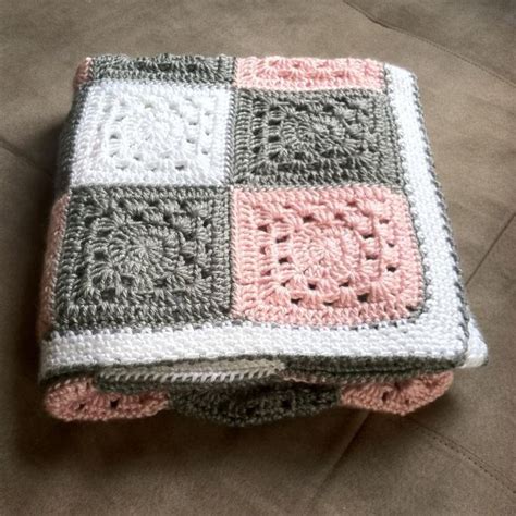 Crochet Pink Gray And White Gingham Baby Blanket Hand Made