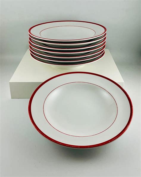 Retired Williams Sonoma Brasserie Red Striped 9 Pasta Bowl Set Of 8 Etsy