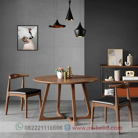 Meja Makan Bulat Set Kursi Kayu Jati Model Aesthetic Ala Cafe Ukuran