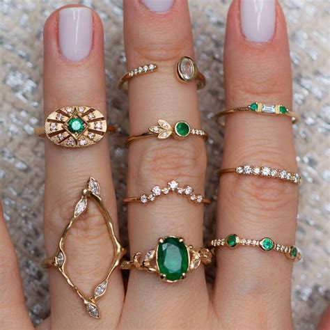 Unids Set Punk Anillo De Oro Establece Para Las Mujeres Verde Vintage