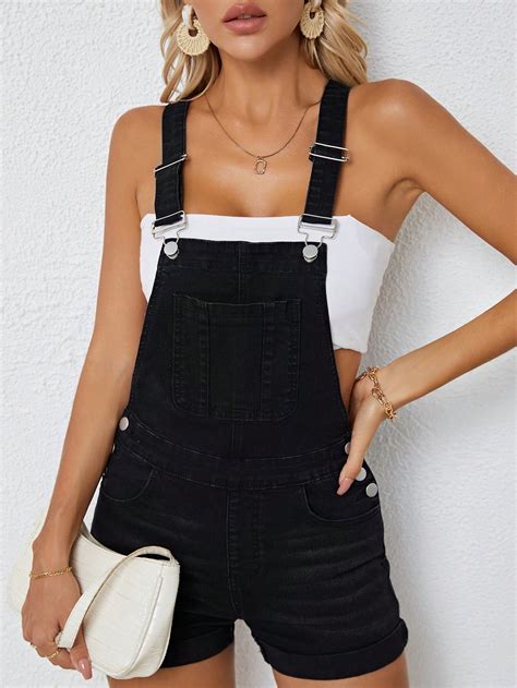 Roll Up Hem Denim Overall Romper Without Tube Top Shein Usa