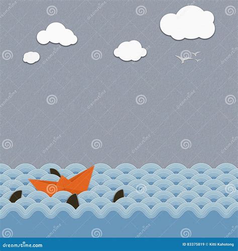 Origami Boat on the Sea ,paper Art Stock Illustration - Illustration of ...