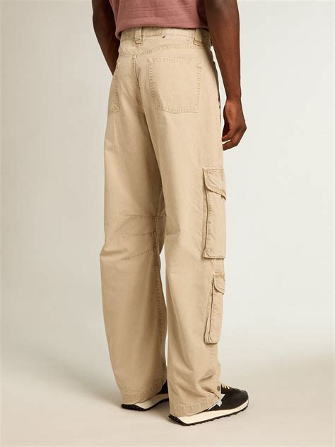 Mens Khaki Colored Cotton Cargo Pants