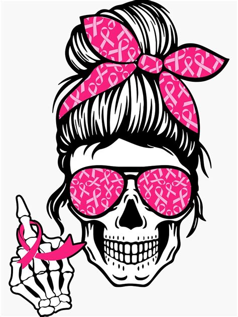 Fuck Breast Cancer Middle Finger Skeleton Pink Ribbon Awareness