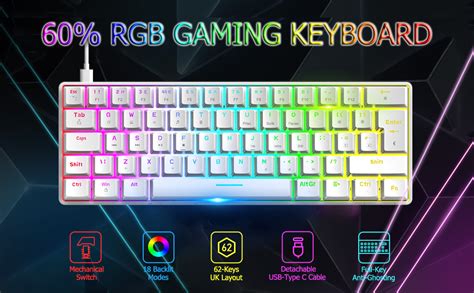 Mini Klawiatura do Gier 60 RGB Mechaniczny Czerwony Przełącznik