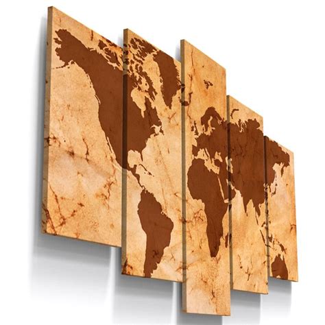 Conjunto Quadros Decorativos Mosaico Caixa Alta Mapa Mundi Plano