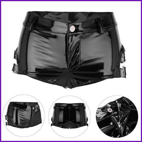 Womens Pvc Leather Wet Look High Waist Zipper Crotch Hot Pants Booty Shorts Wish