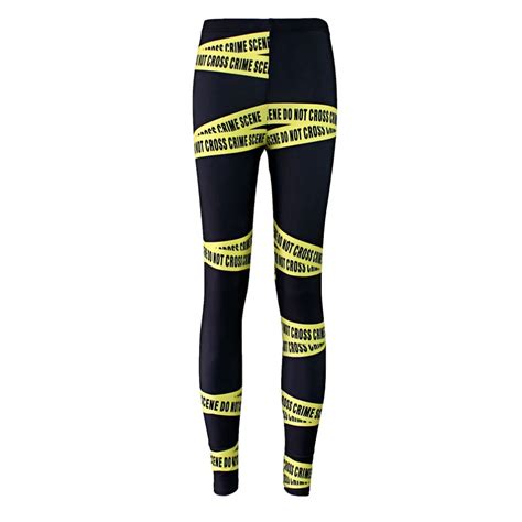 Elastic Casual Pants 3d Digital Printing Yellow Warning Bar Pattern