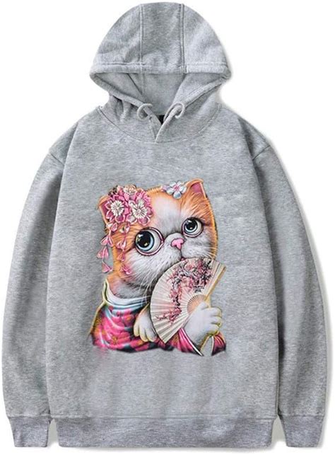 Spring Color Womens Casual Cute Cat Printed Coat Fashion Hoodie Jacket