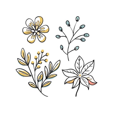 Colección de flores y plantas dibujadas a mano Vector Premium