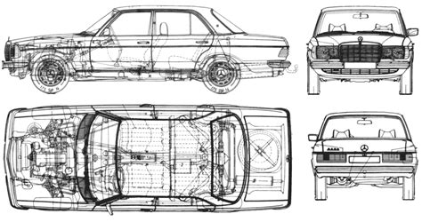 1976 Mercedes Benz W123 Sedan Blueprints Free Outlines