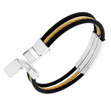 Edforce Stainless Steel Black Rubber Gold Silver Tone Cable Rope Mens