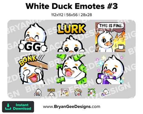 White Duck Twitch Emotes GG Lurk This Is Fine Hit Dono Gift Youtube