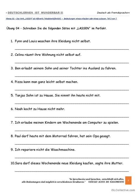 B Das Verb Lassen Teil S Deutsch Daf Arbeitsbl Tter Pdf Doc