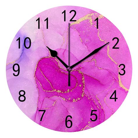 Hidove Round Wall Clock Home Decorative Abstract Fluid Art Painting