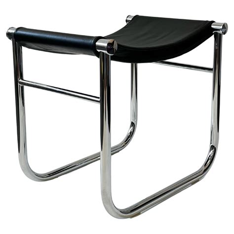 Cassina Le Corbusier Lc Black Leather And Chrome Stool For Sale At Stdibs