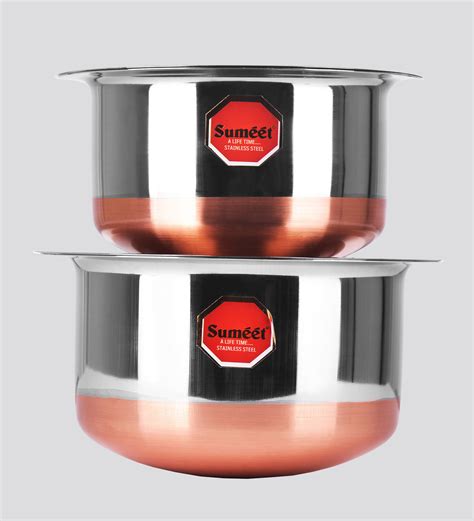 Buy Stainless Steel Copper Bottom 2 Pcs Cooking Pot With Lids At 41