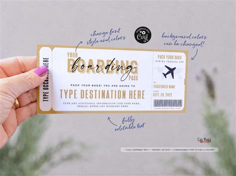 Editable Boarding Pass Template Surprise Trip T Ticket Etsy Boarding Pass Template Ticket