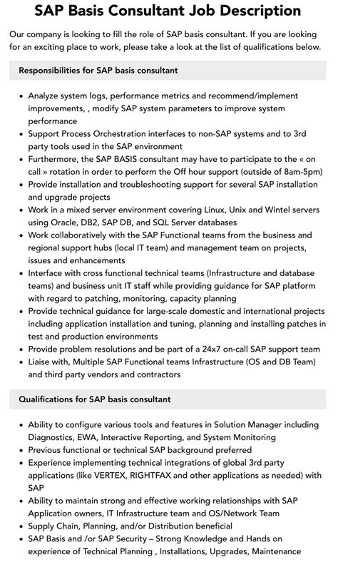 Sap Basis Consultant Job Description Velvet Jobs