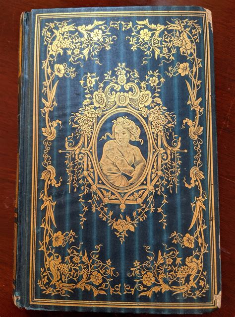 Beautiful Antique 1850 Book Anthology Of American Female Poets Dark Blue Moire W Impressive