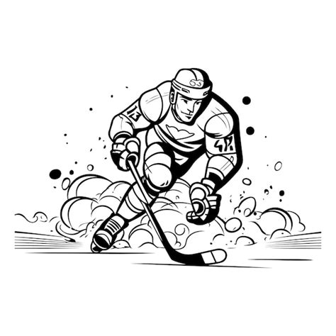 Premium Vector Ice Hockey Player On The Ice Black And White Vector