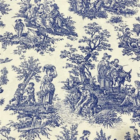 Toile Fabric French Upholstery Fabric Country Fabric Blue Etsy