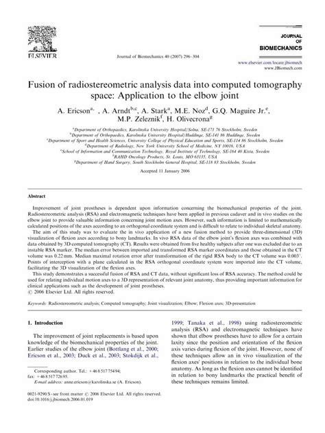 PDF Fusion Of Radiostereometric Analysis Data Into Computed