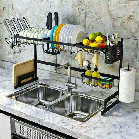 Dish Drying Rack Bowl Rack Holder 2 Tier Dryer Stainless Steel Over Sink Kitchen Supplies