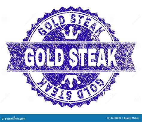 Grunge Textured GOLD STEAK Stamp Seal With Ribbon Stock Vector