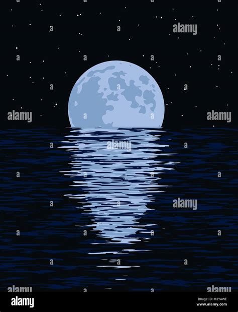 Vector De Mar De Fondo Y La Luna Llena En La Noche Ilustración De La