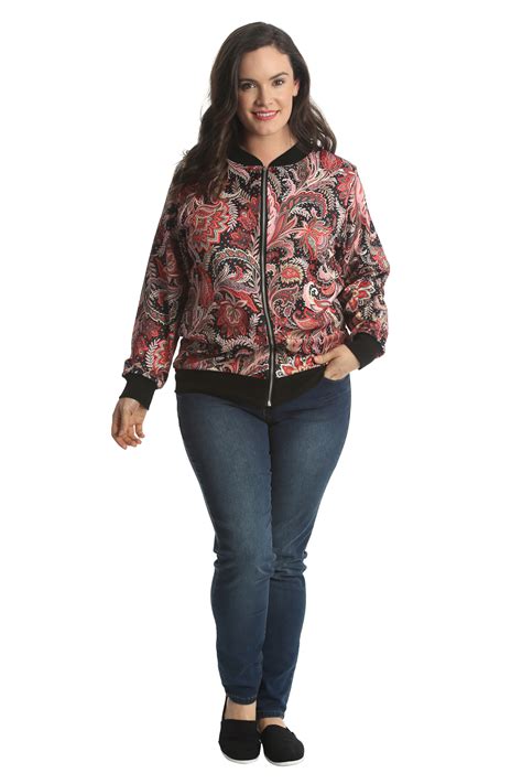 New Ladies Plus Size Bomber Jacket Womens Paisley Floral Print Ribbed Nouvelle Ebay