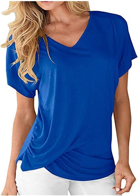 T Shirts Damen Shirt Sommer Kurzarm Modernas Lässig Unifarben V