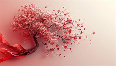 Premium AI Image A 3D Minimalist Tree With Branches Adorned With Red