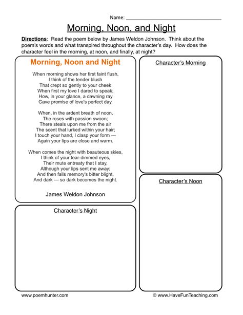 Morning Noon Or Night Poem Worksheet Have Fun Teaching