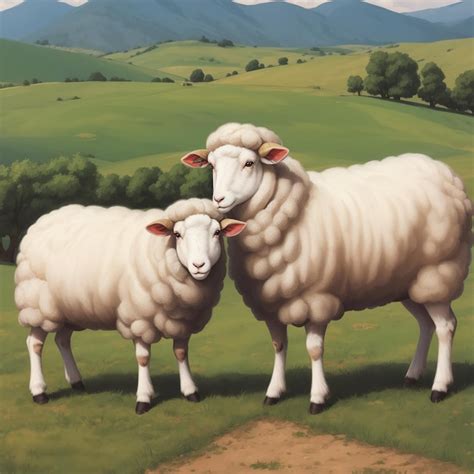 Premium AI Image | a painting of two sheep in a field with mountains in ...