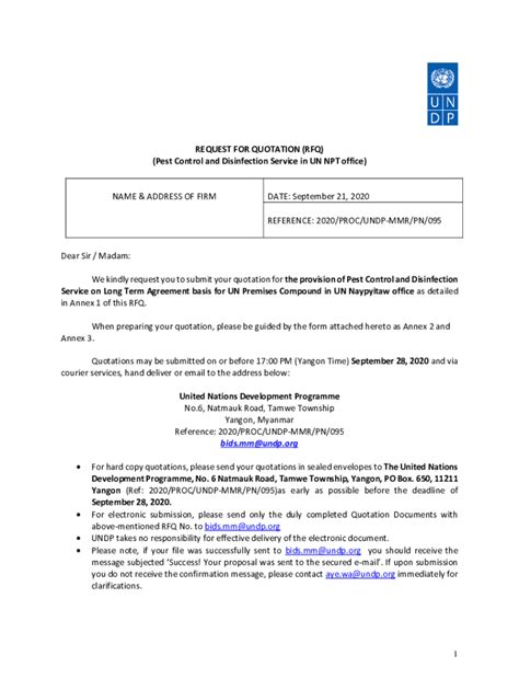 Fillable Online Procurement Notices Undp REQUEST FOR QUOTATION RFQ